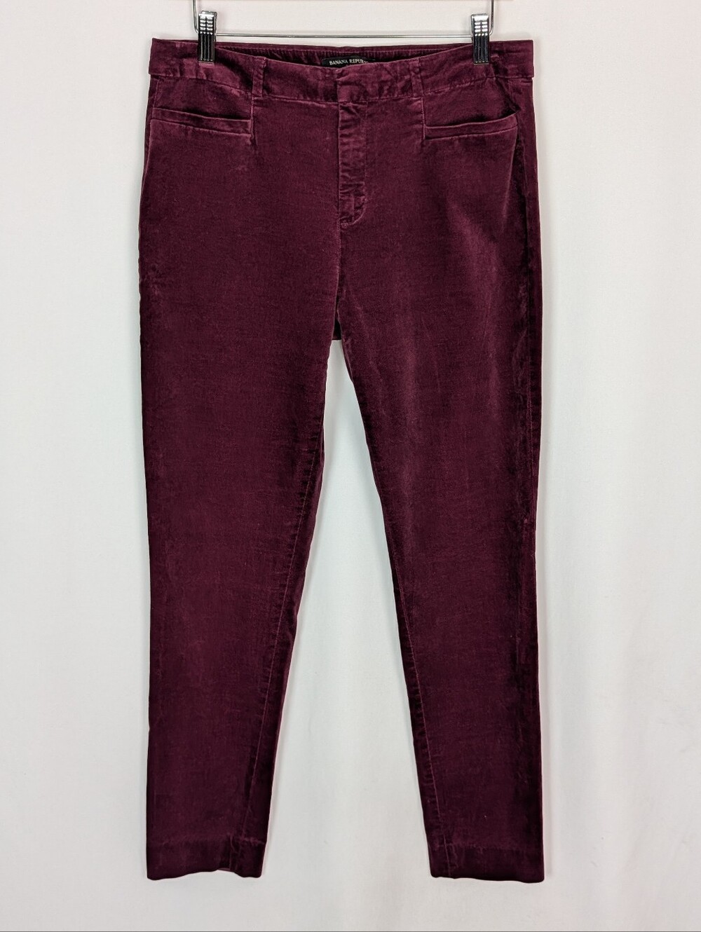 Banana Republic Sloan Velvet Pants Burgundy Wine Slim Straight Leg - Picture 3 of 15